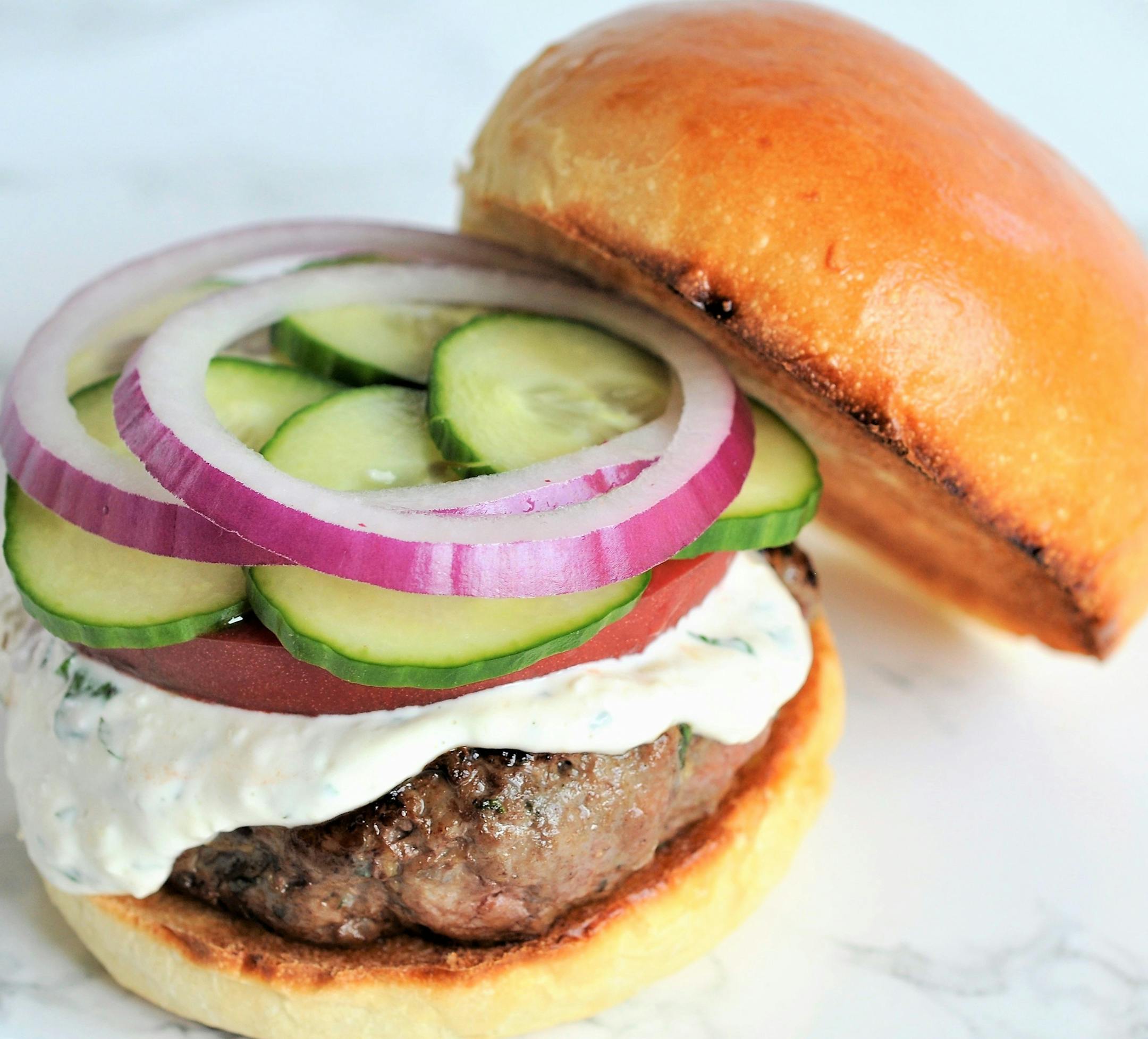 Grilled Greek Lamb Burgers With Feta Yogurt Mayo