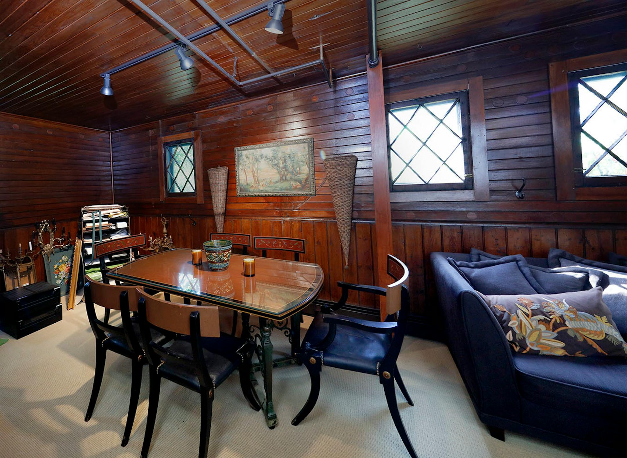 The dining and living areas inside the old carriage house.