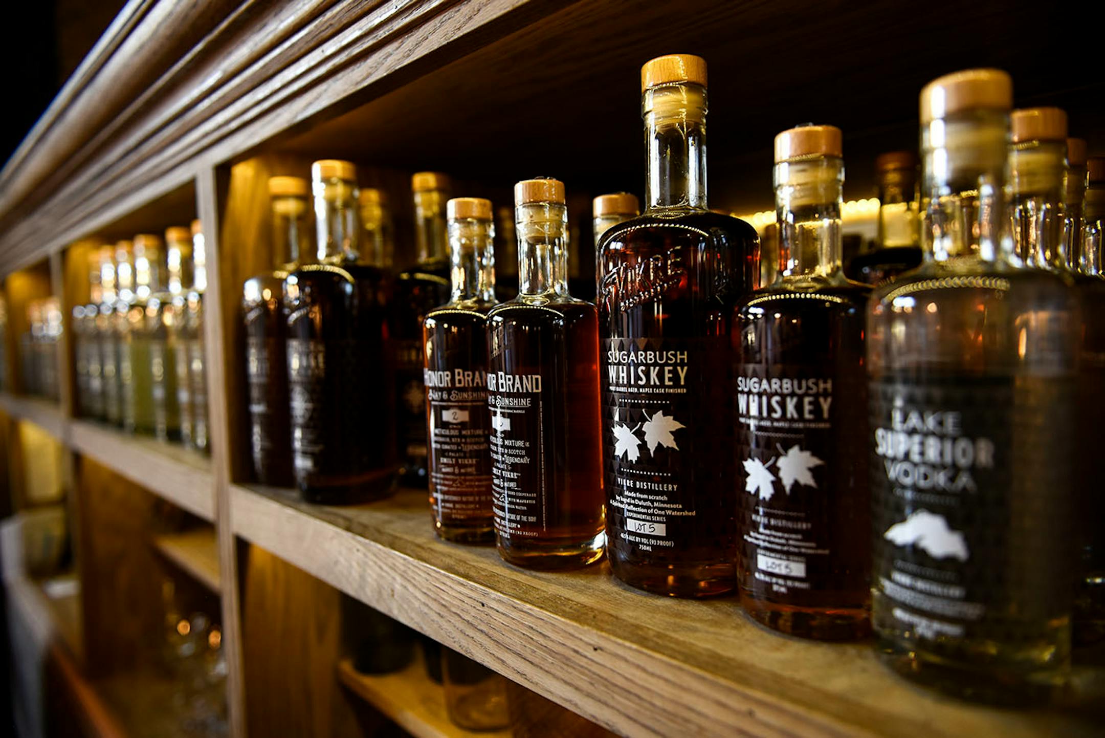 Spirits for sale at Vikre Distillery.