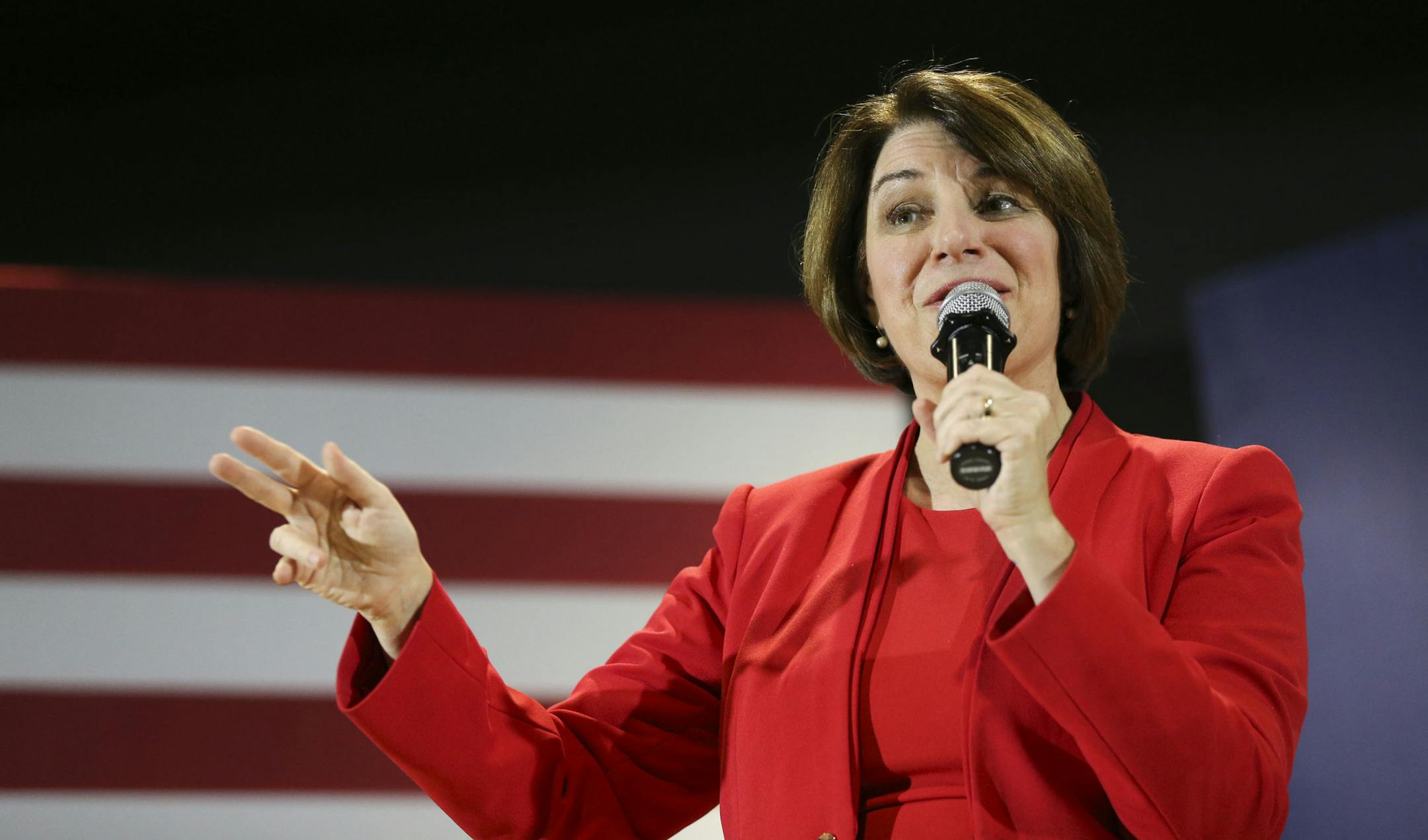 Democratic presidential candidate Sen. Amy Klobuchar speaks at the Veterans Memorial Building in Cedar Rapids, Iowa on Friday, Jan. 3, 2020. (Rebecca F. Miller/The Gazette via AP)