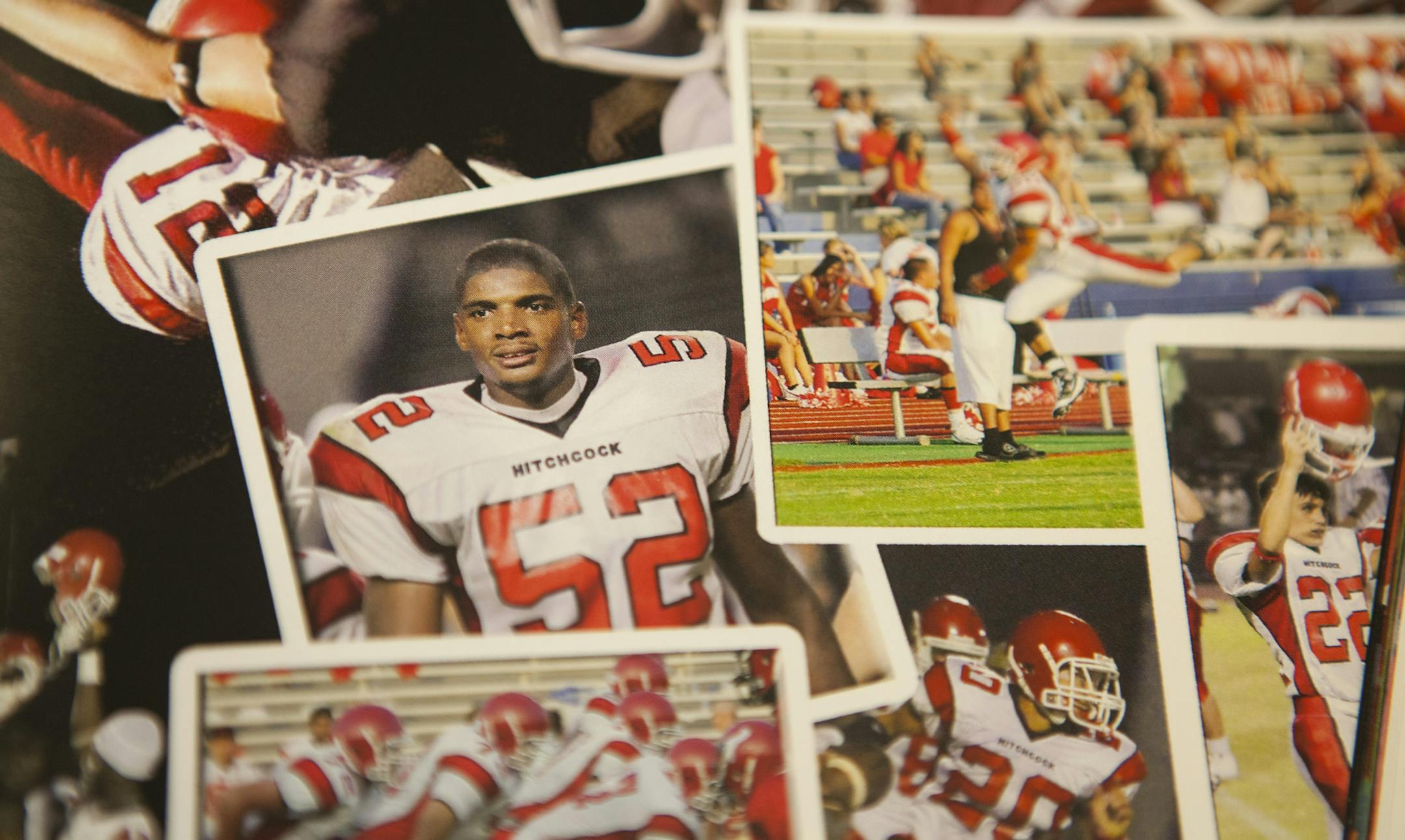 A yearbook page shows Michael Sam, a University of Missouri defensive end, during his high school days in Hitchcock, Texas, Feb. 10, 2014. Sam says he saw football as his salvation from a rough upbringing in Texas, where his father has struggled with Sam's recent declaration that he is gay. (Scott Dalton/The New York Times)