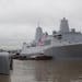 The USS New York is seen docked on a pier adjacent to West 47th Street in the Hudson river in New York on Thursday, Sept. 8, 2011. Portions of the hul
