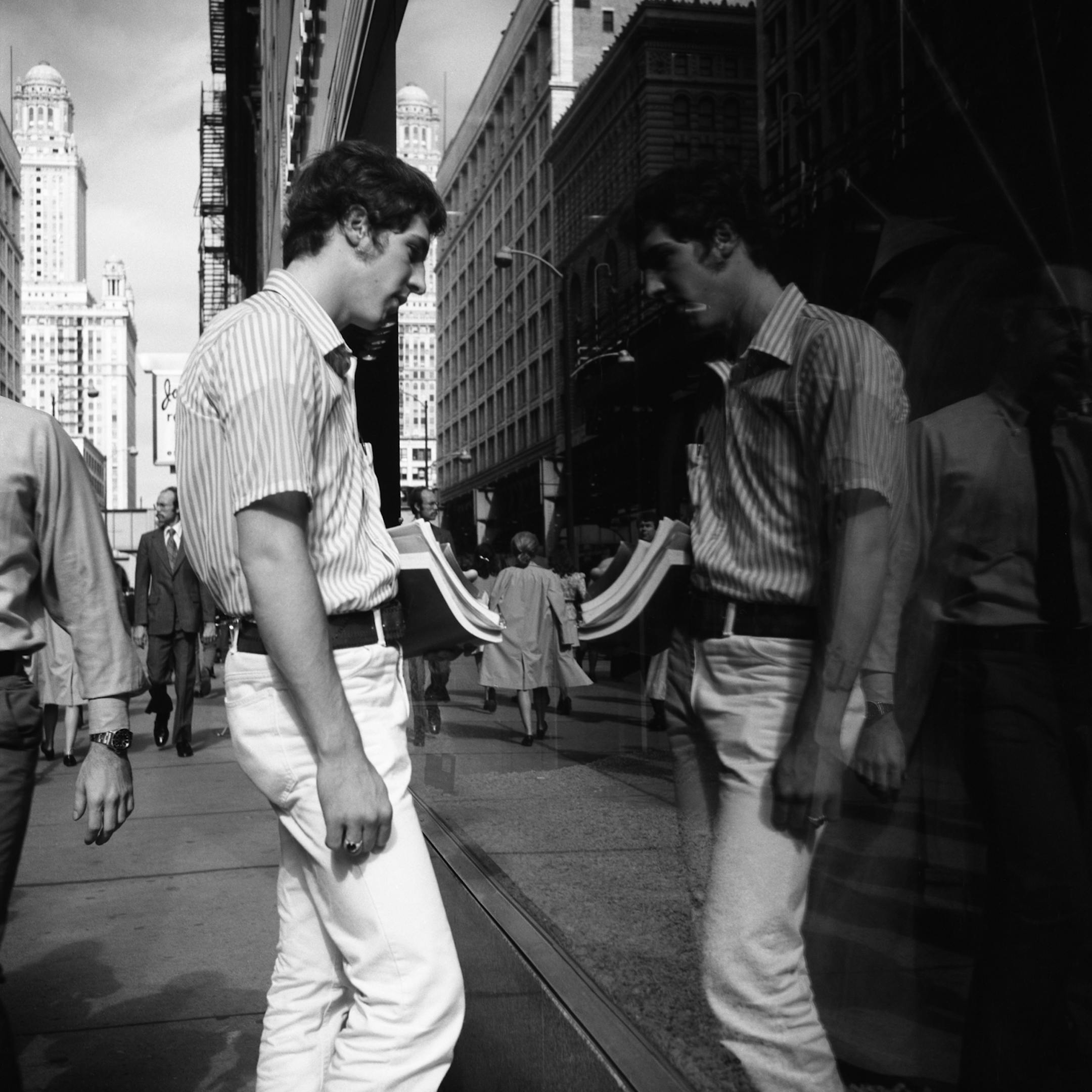 Vivian Maier photo, "Man with Reflection," Chicago, 1973