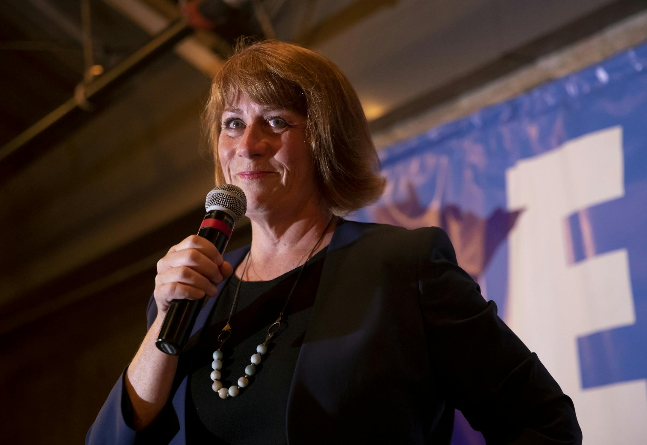 Rep. Erin Murphy held back tears as she spoke to supporters Lake Monster Brewing in St. Paul, Minn. after conceding to Rep. Tim Walz in the DFL primary for governor on August 14, 2018. .