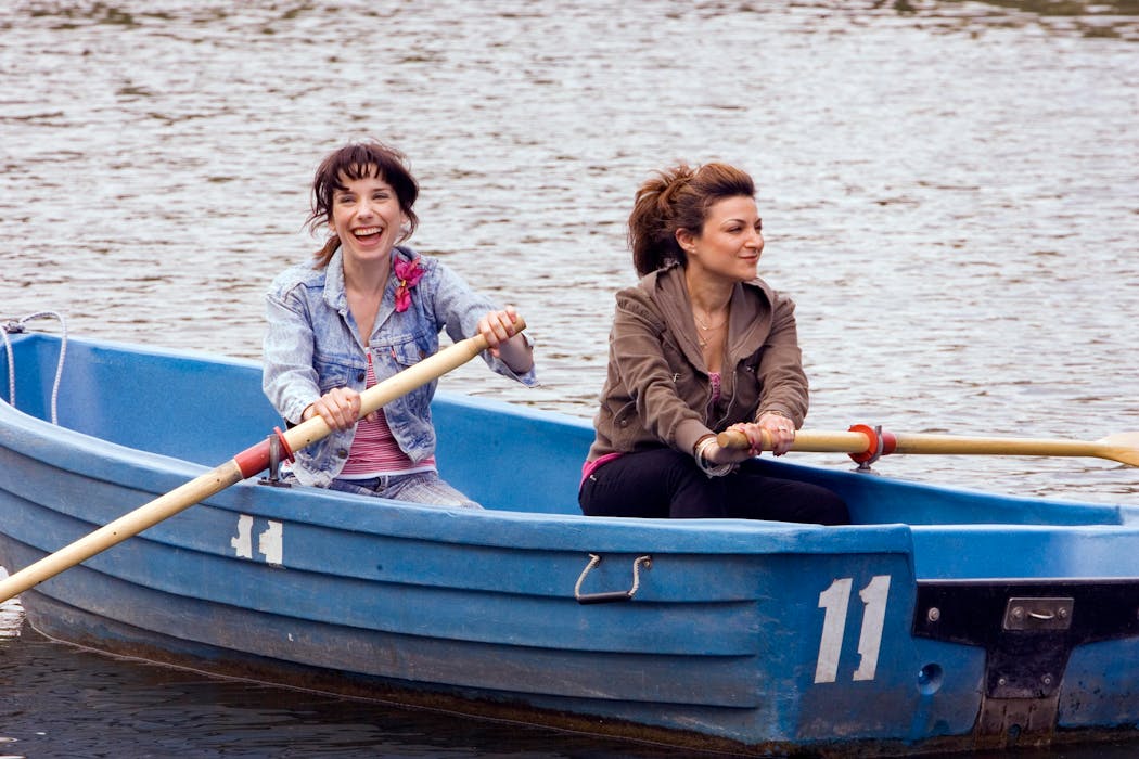 Sally Hawkins as Poppy, left, and Alexis Zegerman as Zoe are shown in a scene from “Happy-Go-Lucky.” 