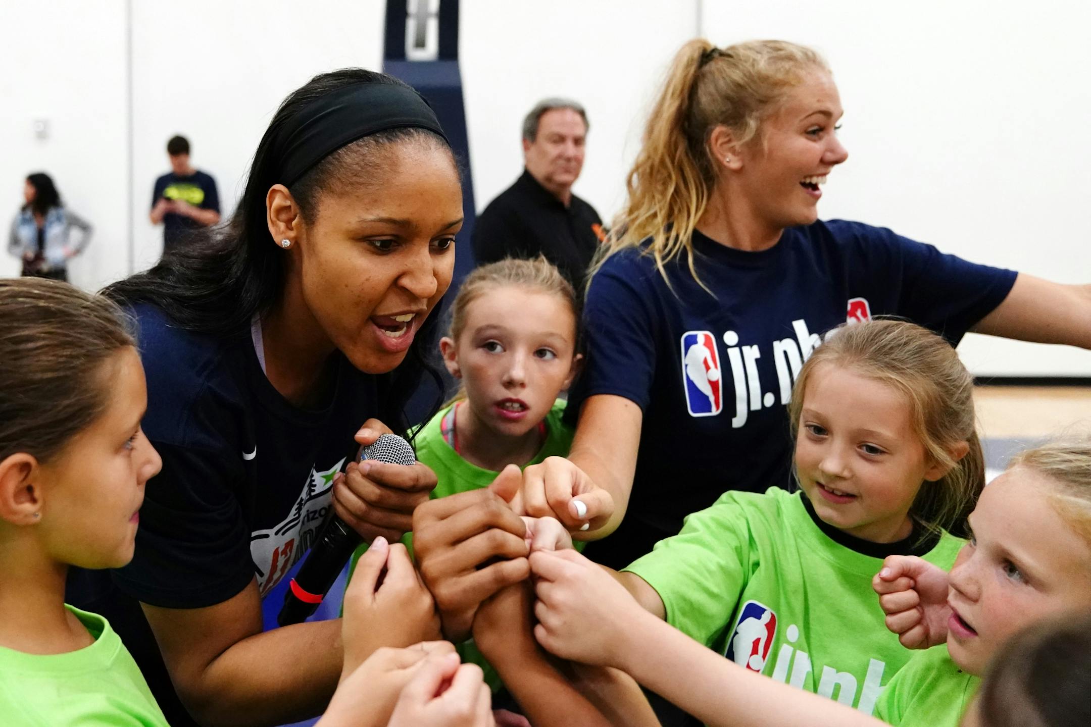 Minnesota Lynx forward Maya Moore (23) huddled with her group during the clinic.