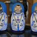 Russian traditional wooden dolls Matryoshka depicting, from left, Japanese astronaut Koichi Wakata, Russian cosmonaut Mikhail Tyurin and U.S. astronau