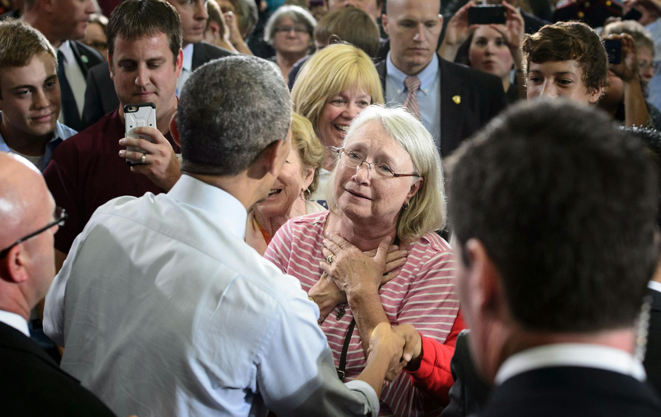 President Barack Obama greeted the crowd along the ropeline at University of Wisconsin-La Crosse. ] GLEN STUBBE * gstubbe@startribune.com Thursday, July 2, 2015 President Barack Obama visited University of Wisconsin-La Crosse, where he discussed the minimum wage and middle class economics. ] GLEN STUBBE * gstubbe@startribune.com Thursday, July 2, 2015 President Barack Obama visited University of Wisconsin-La Crosse, where he discussed the minimum wage and middle class economics.