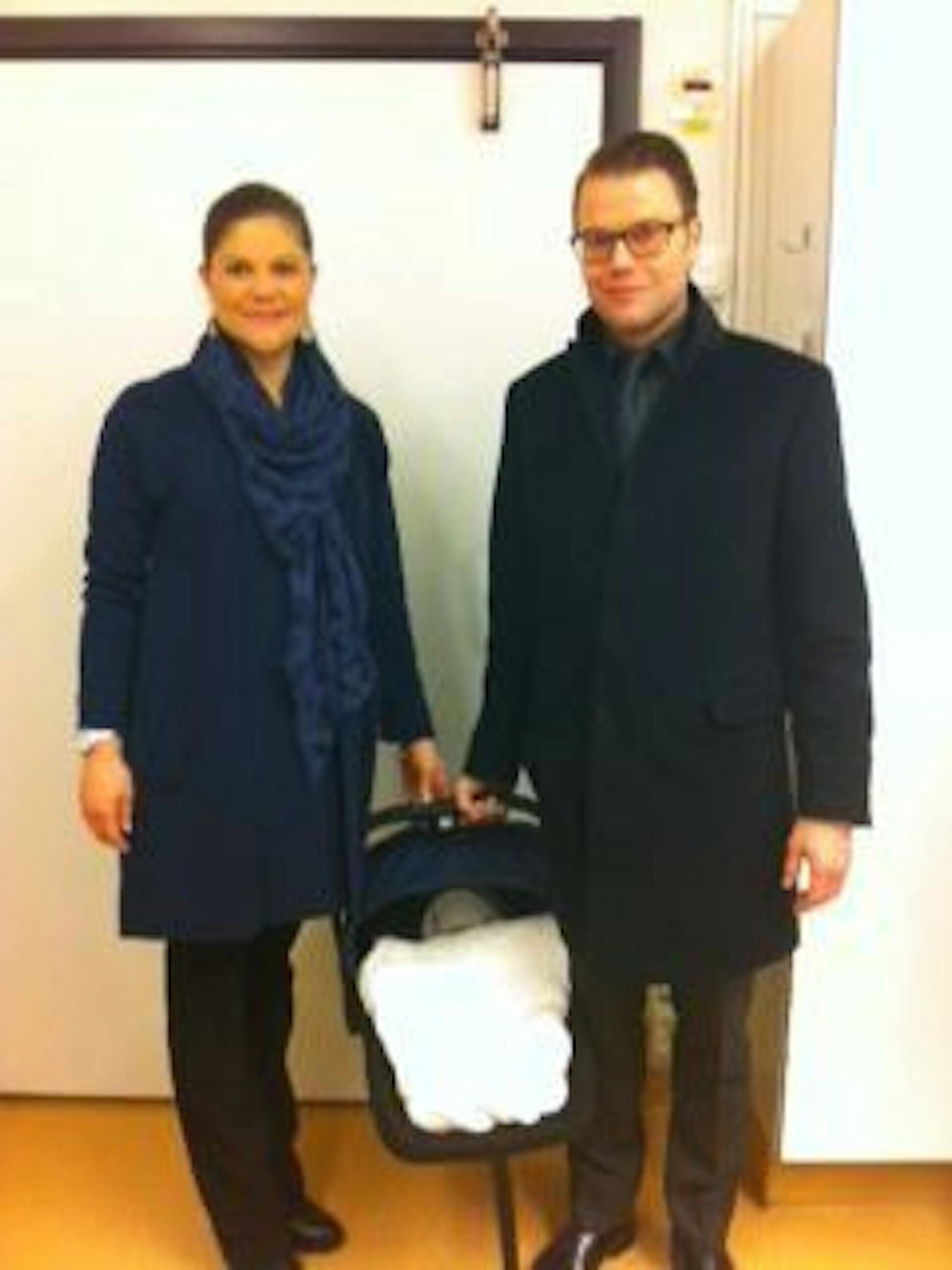 One grandchild for Sweden's King Carl Gustaf and Queen Silvia, that is. A yet-unnamed girl, in line to become queen, was born Thursday to Crown Princess Victoria and Prince Daniel, shown here leaving Karolinska University Hospital in Solna.