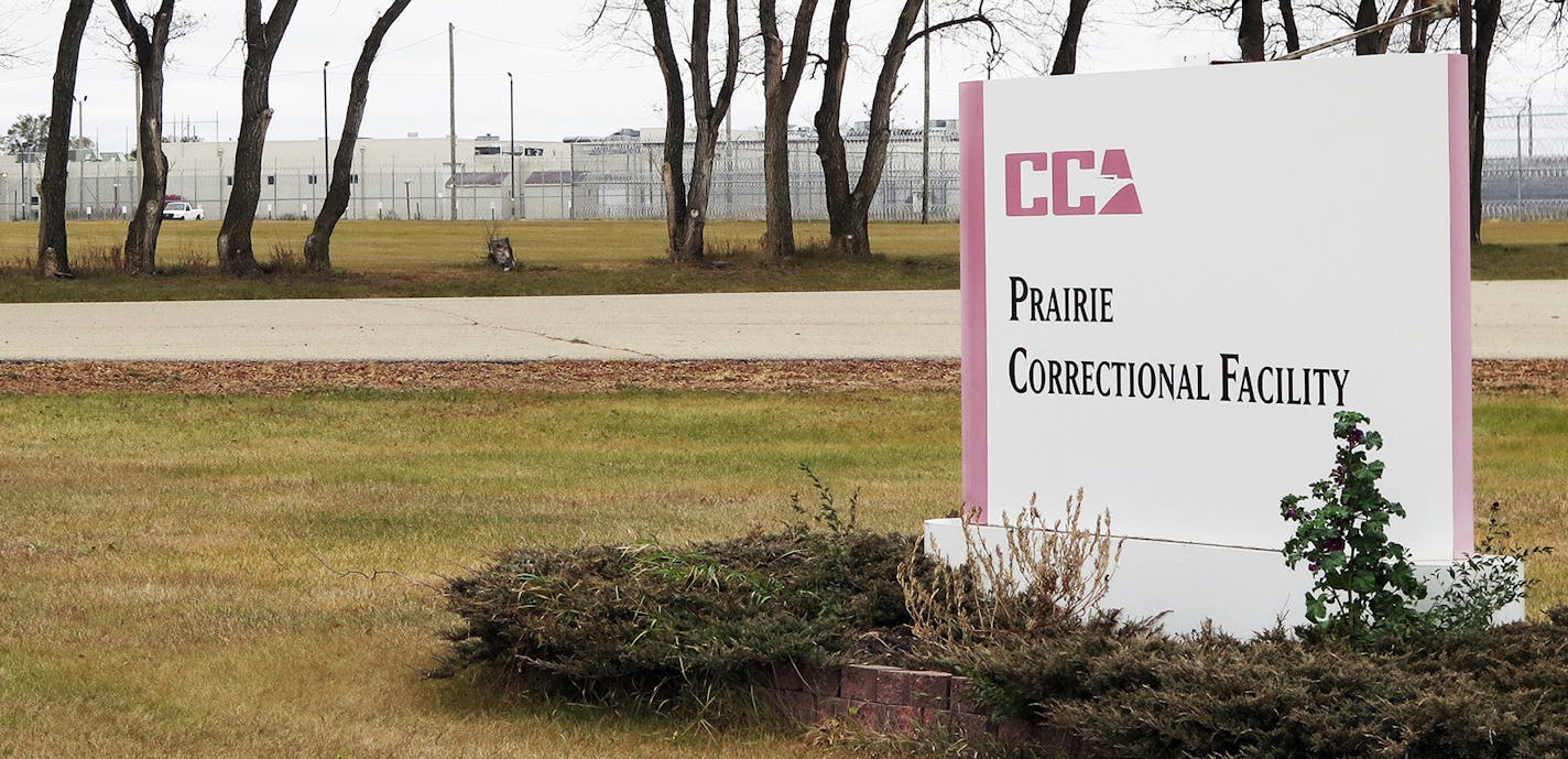 This photo taken Oct. 29, 2015, shows the entrance to the Prairie Correctional Facility, a private prison the closed in February 2010, in Appleton, Minn. State Republicans pushed legislation though a committee on Tuesday, March 26, 2016, to re-open the privately run prison in western Minnesota despite repeated interruptions from protesters who briefly halted debate as they pushed lawmakers to instead consider ways to decrease the state's prison population. (Mark Steil/Minnesota Public Radio via