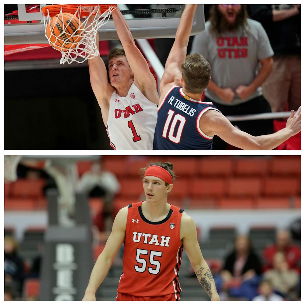 Ben Carlson (top) and Gabe Madsen are two more Minnesotans who’ve given Utah basketball a big boost this season.