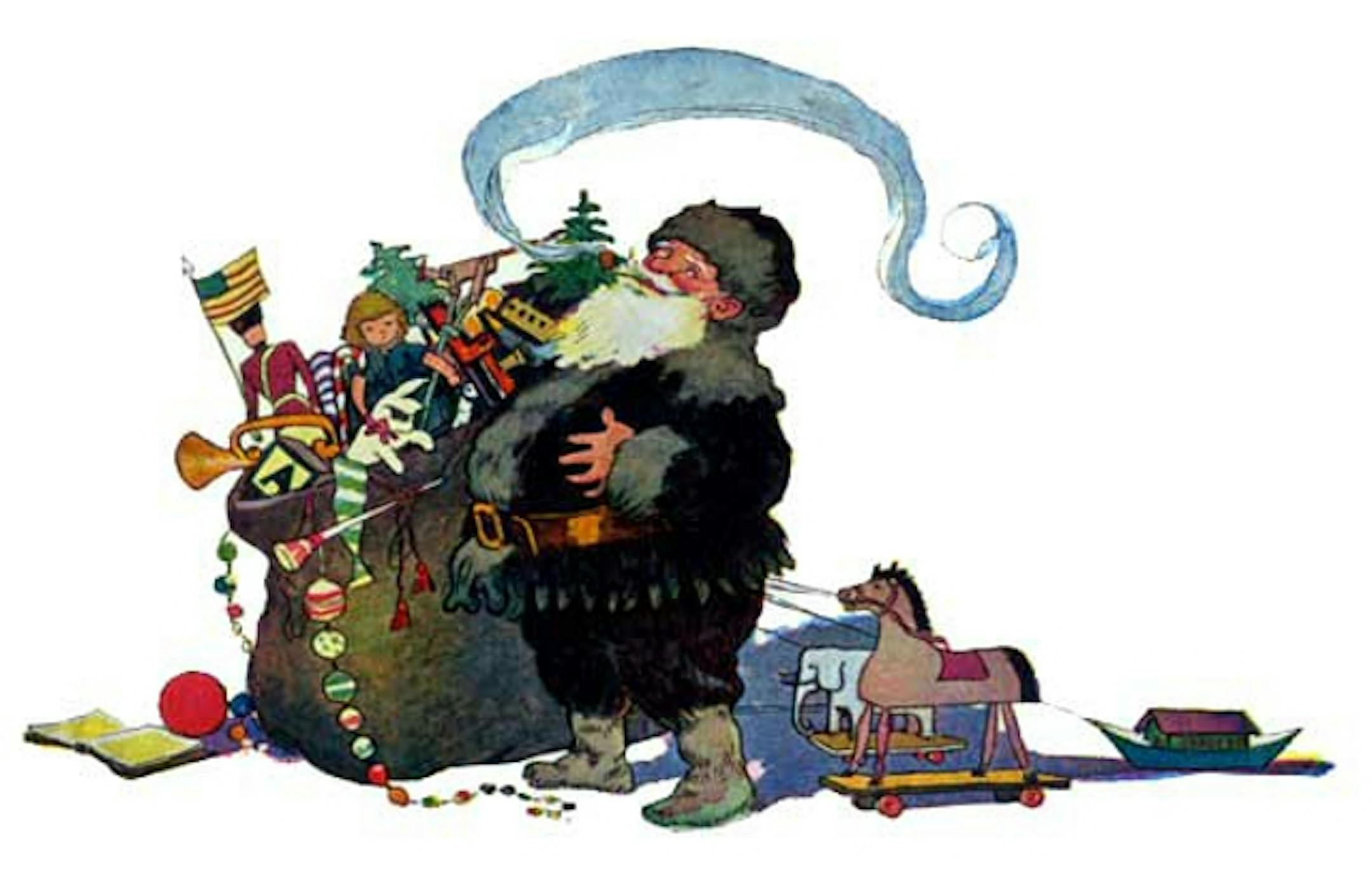 An illustration by Jessie Willcox Smith from the 1912 edition of Clement Moore's " 'Twas the Night Before Christmas." Read it online at http://www.gutenberg.org/files/17135/17135-h/17135-h.htm.