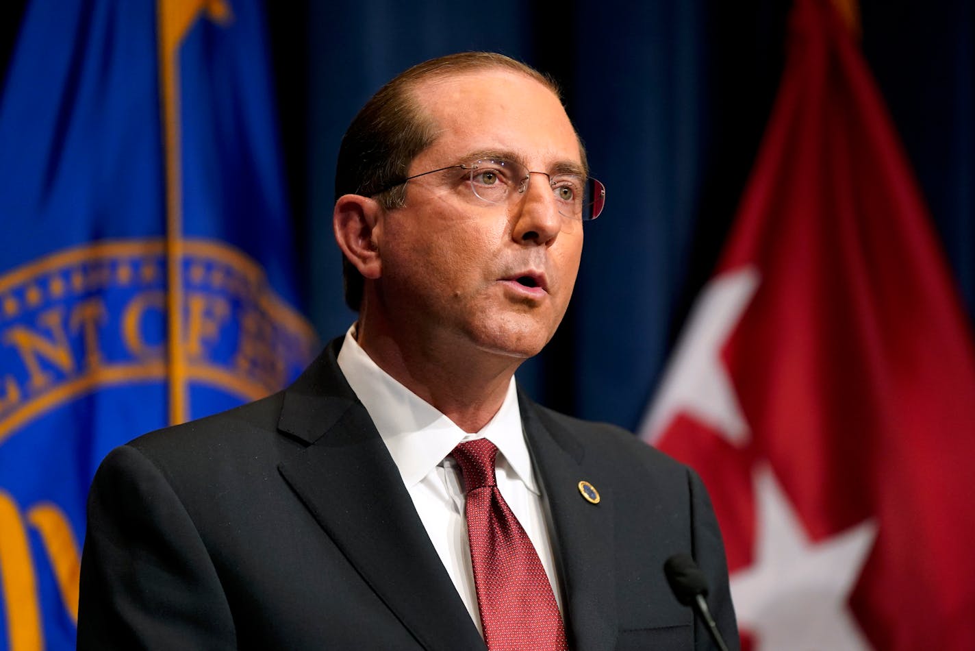 Health and Human Services Secretary Alex Azar speaks during a news conference on Operation Warp Speed and COVID-19 vaccine distribution, Tuesday, Jan. 12, 2021, in Washington. (AP Photo/Patrick Semansky, Pool)