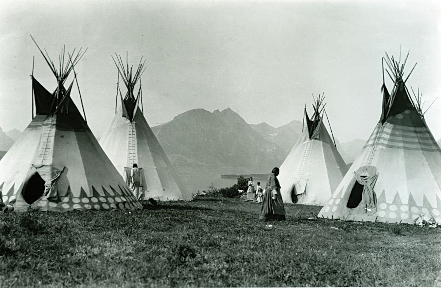 Roland Reed most likely photographed this encampment of Piegan Indians (once known as Blackfeet) in or near what is now Glacier National Park. The image is undated, but Reed worked in that area from about 1910 to 1915, after he had closed his Minnesota studio and moved to Montana.