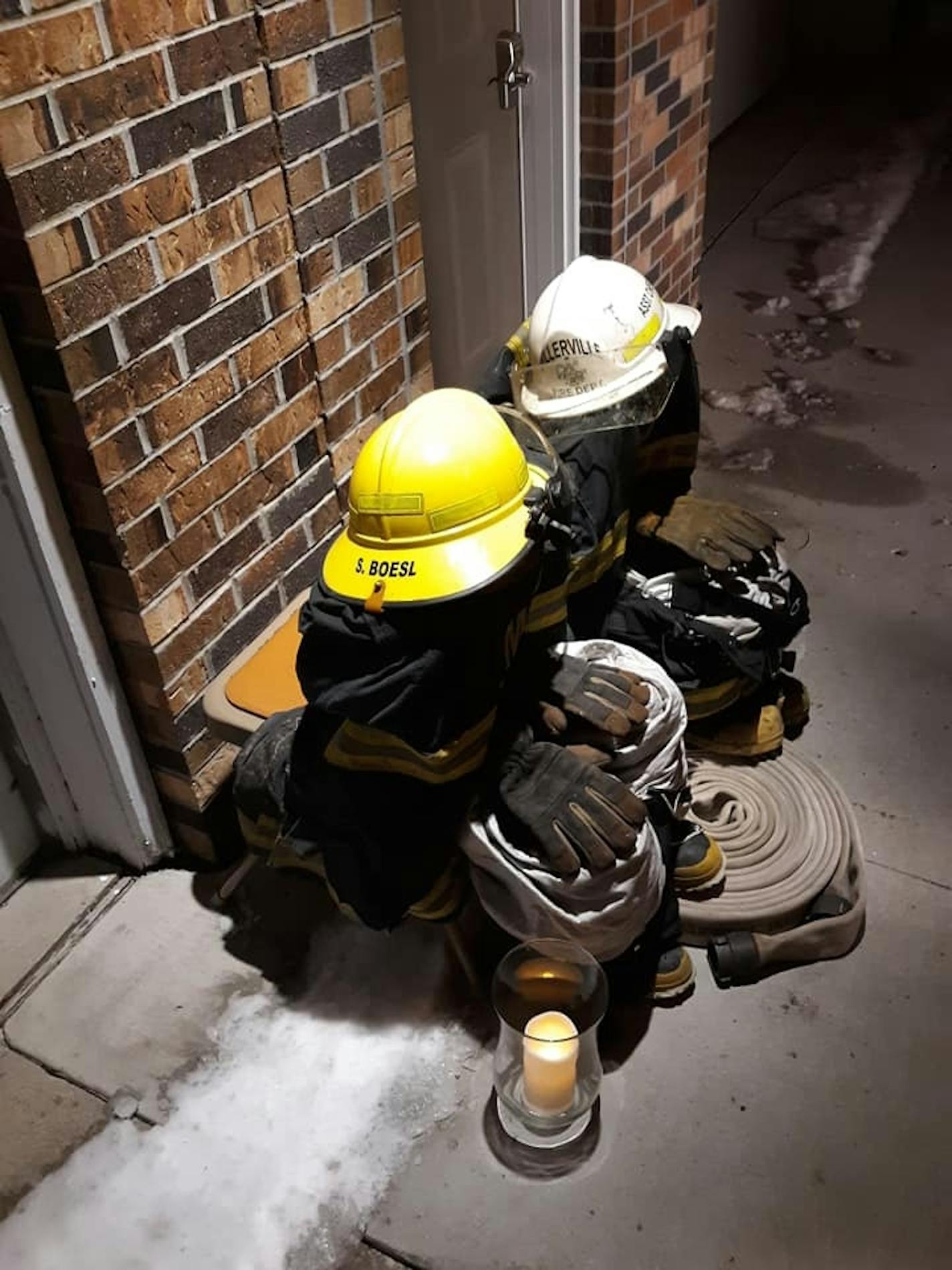 A memorial up for firefighter Steve Boesl and Assistant Chief Curt Boesl at the Millerville Fire Hall.