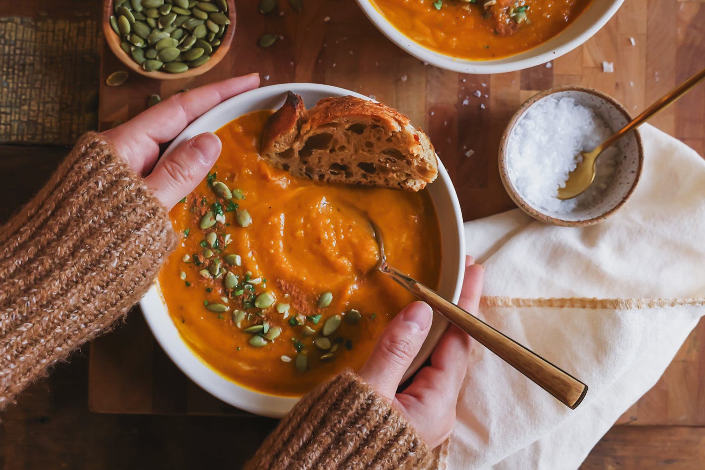 Sweet and spicy unite in Squash Soup with Apple and Ancho. Recipes by Beth Dooley, photo by Ashley Moyna Schwickert, Special to the Star Tribune