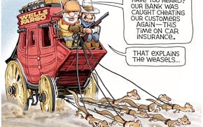 Sack cartoon: Wells Fargo