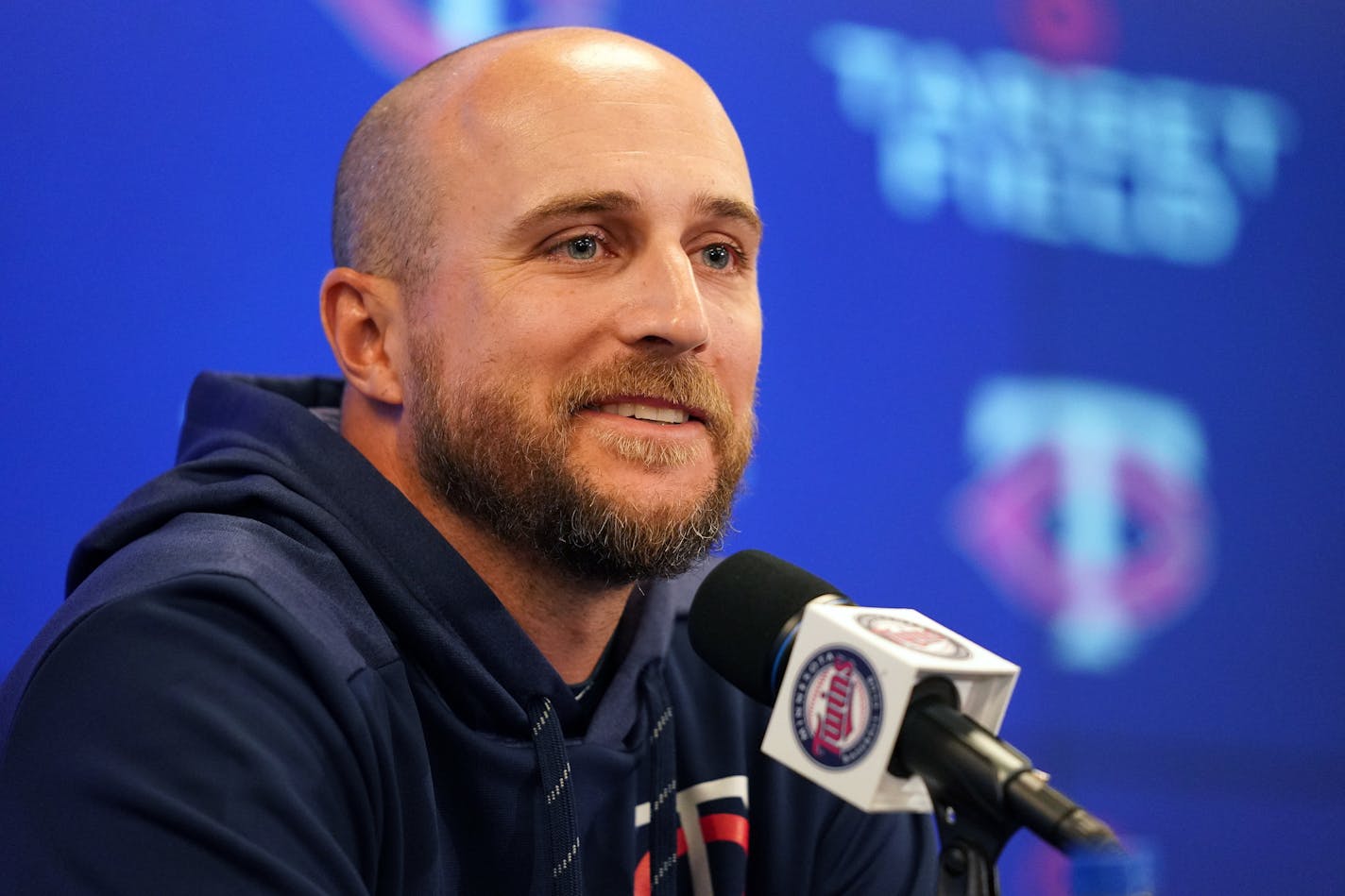 Rocco Baldelli answered questions Wednesday as he prepared for his first Opening Day as the new Twins manager.