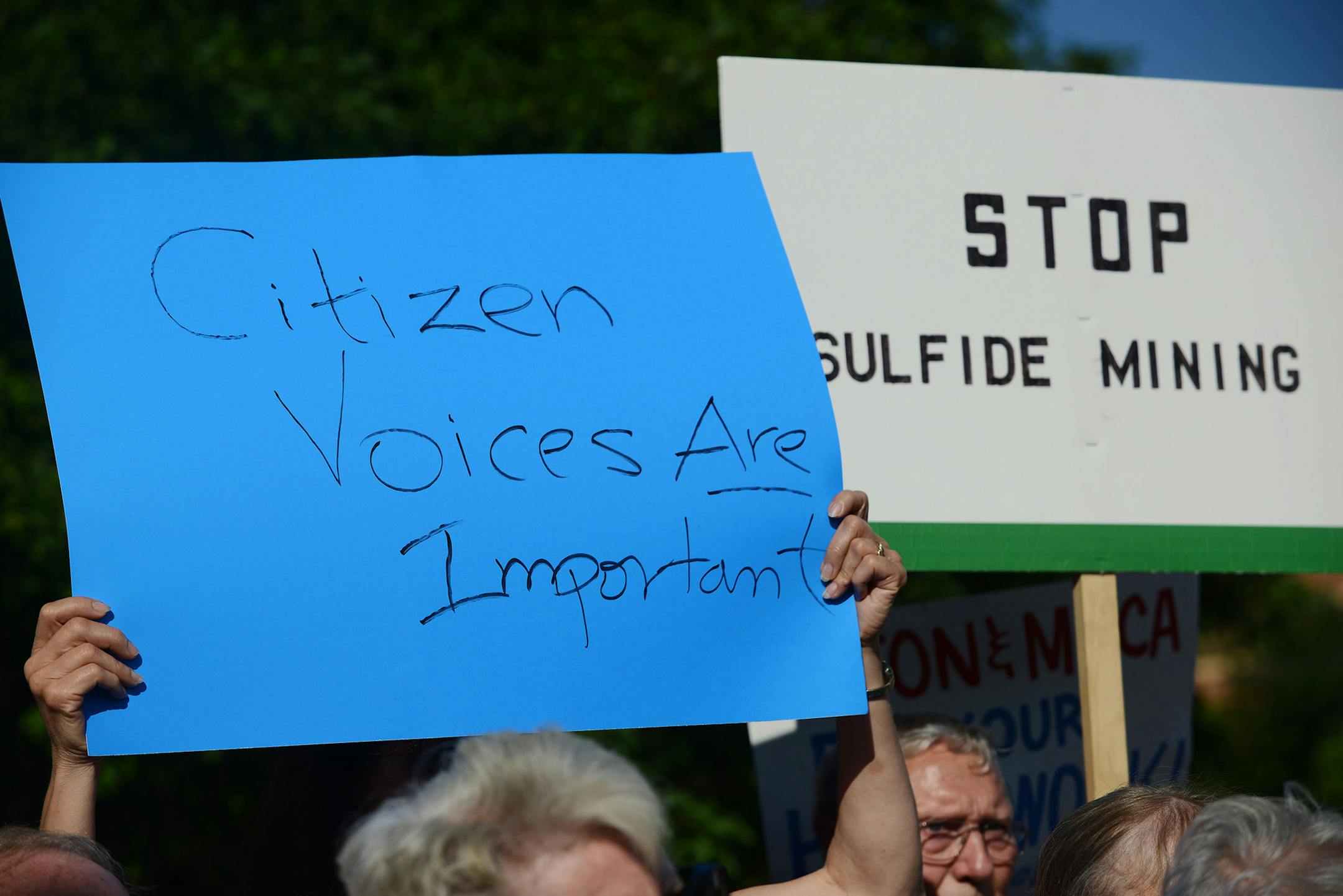 Signs were displayed during the press conference held outside of the Pollution Control Agency that fought against the Minnesota Pollution Control Agency Citizens' Board concluding. The press conference and final meeting was held in St. Paul, Minn., on Tuesday June 23, 2015. ] RACHEL WOOLF &#x2211; rachel.woolf@startribune.com