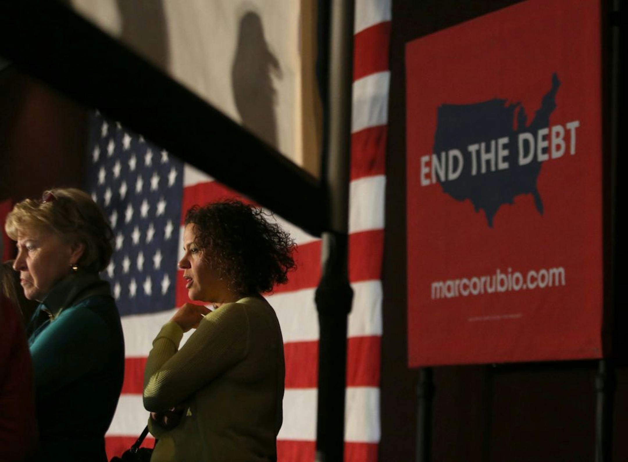 Senator Marco Rubio supporters wait in advace of Senator Marco delivering remarks and sharing his vision for A New American Century during his campaign visit Tuesday, March 1, 2016, at the Courtyards of Andover Events Center in Andover, MN