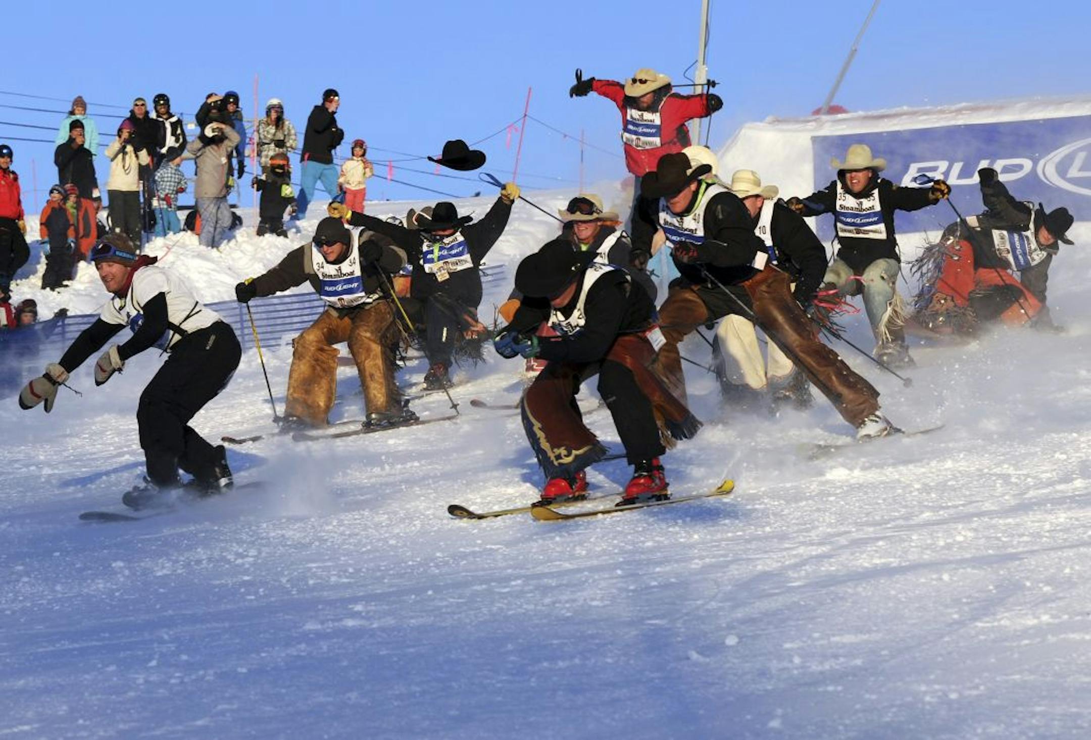 Horsing around on the slopes: Professional rodeo cowboys competed in the 38th annual Cowboy Downhill ski rodeo Jan. 17 at the Steamboat Ski Resort in Colorado.