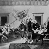 February 20, 1944 The Signers.... The signing of the Declaration of Independence, authored by Thomas Jefferson and slightly amended by John Adams and Benjamin Franklin, on July 4, 1776, is depicted in this painting. ***** The signing of the declaration -- Plenty of sons of the old sod were on hand Signing the Declaration of Independence -- adopted by Continental Congress International News Photo June 28, 1963 July 4, 1966