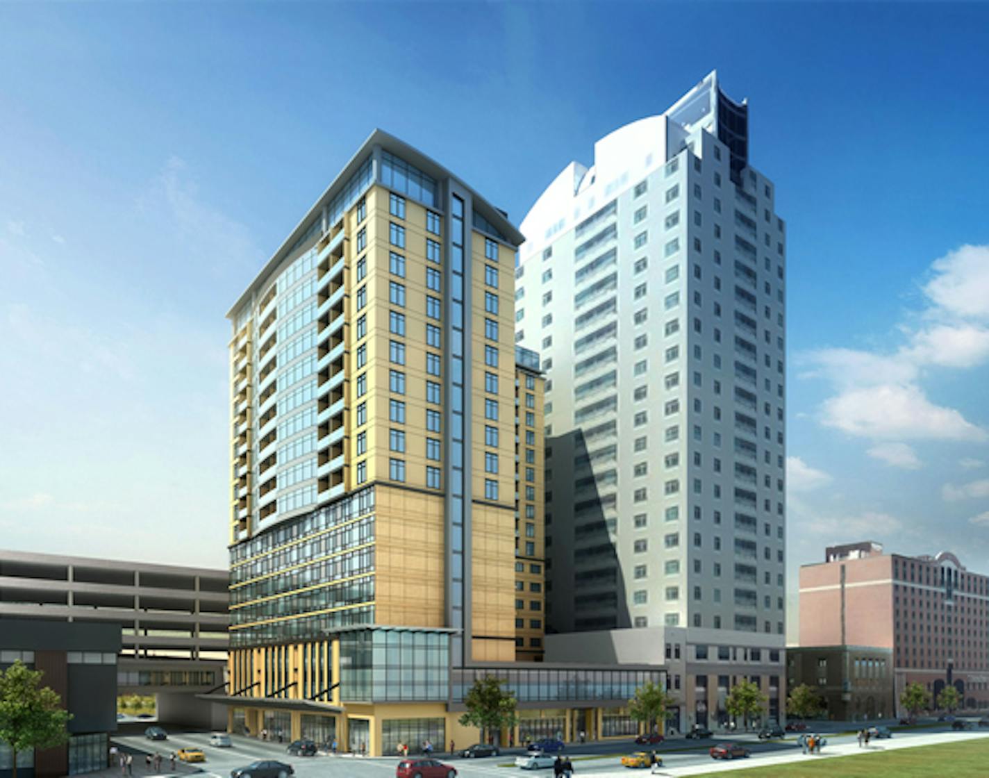 Designs for Broadway at Center, a $50 to $80 million, 25-story project by Titan Development, include a 187-room, four-star hotel, one of several hotel projects on tap in Rochester.