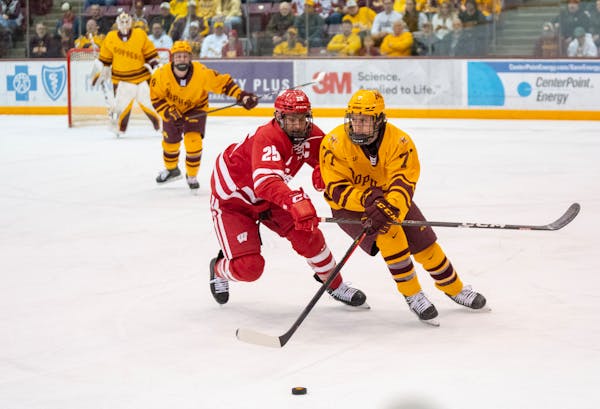 Gophers forward Rhett Pitlick (shown vs. Wisconsin on Dec. 9) scored twice Thursday in a 3-2 exhibition victory over the U.S. Under-18 team.