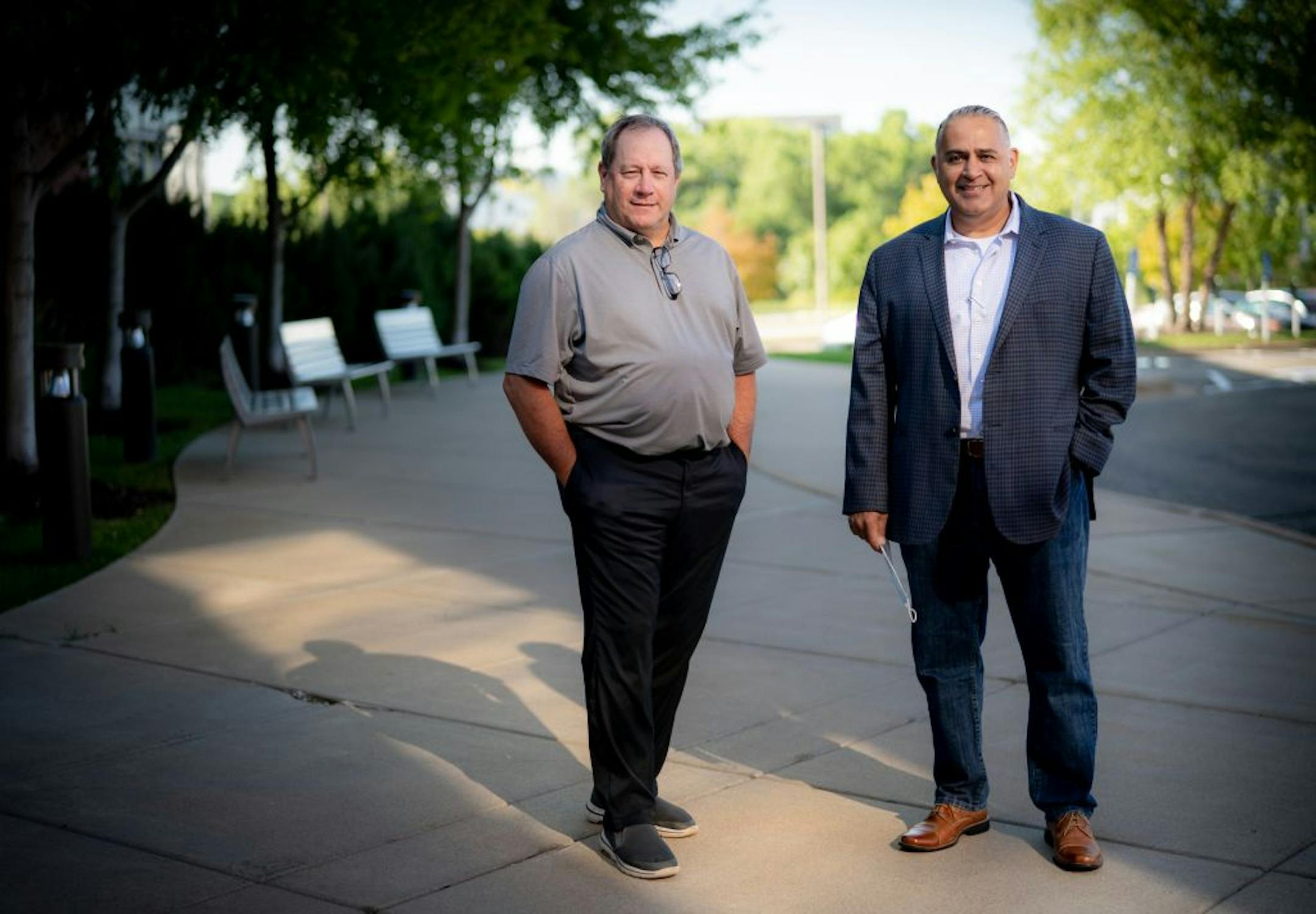 Rick Barron founder and Zarir Erani president, of VenueScreen have created a system that scans the temperature of employees as they enter Boston Scientific in Minnetonka.