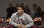 Gable Steveson warms up before wrestling in an NCAA Big Ten tournament in Minneapolis, Minn, Sunday, Jan. 6, 2019. Nationally-ranked University of Min