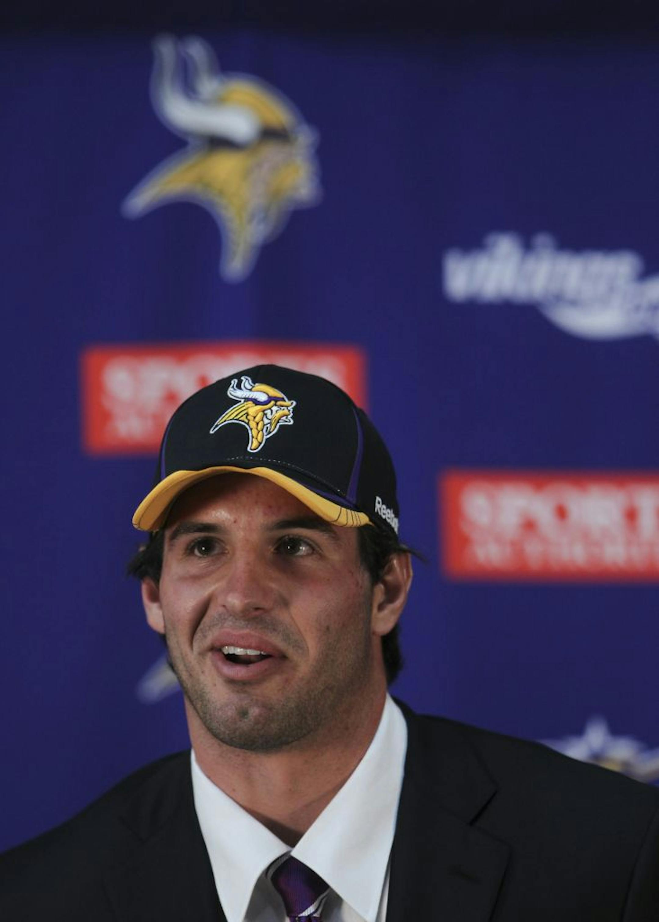 The Vikings first round draft pick, Christian Ponder, answered a question at his first news conference as a Viking Friday afternoon at Winter Park.