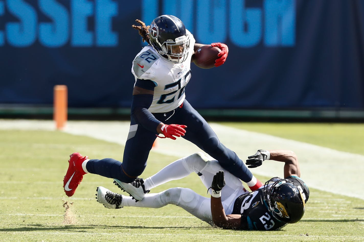 Titans running back Derrick Henry, whom the Vikings will try to contain Sunday, has rushed for over 100 yards in eight of his past 11 games. He is 6-3, 247 pounds.