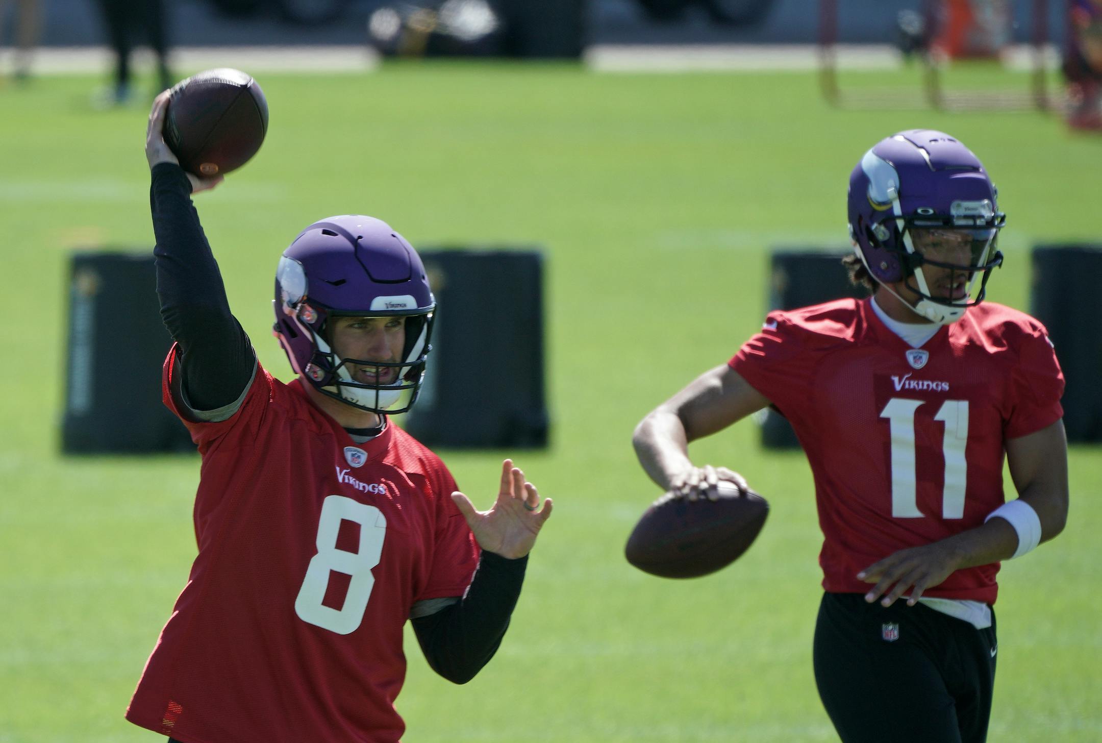 Vikings began OTA's at TCO Performance Center. Quarterbacks Kirk Cousins and Kellen Mond.