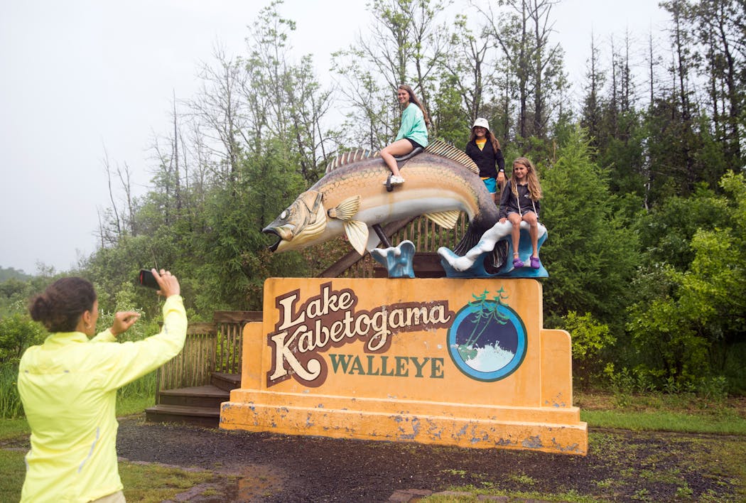 This walleye statue in Kabetogama Township is outfitted with a saddle.