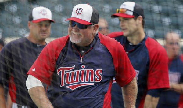 Minnesota Twins manager Ron Gardenhire (35) shown during warmups before a baseball game between the Detroit Tigers and the Minnesota Twins, Friday, Ju