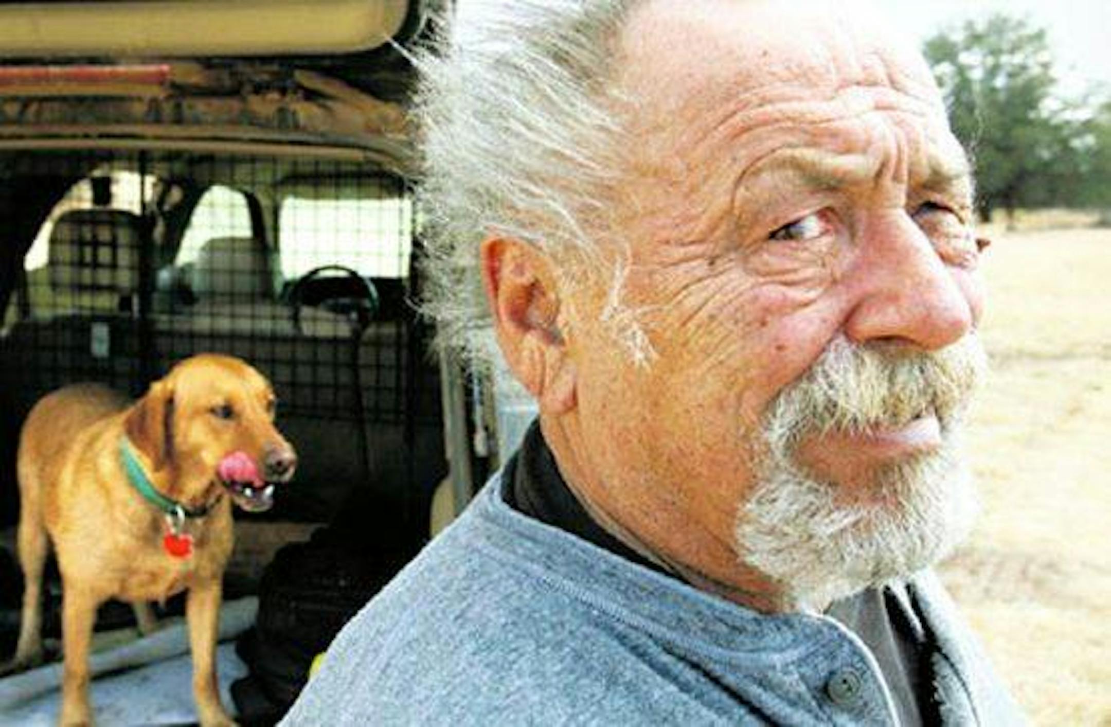 Jim Harrison and Zilpha after hunting quail near Patagonia, Ariz., Jan. 25, 2007.