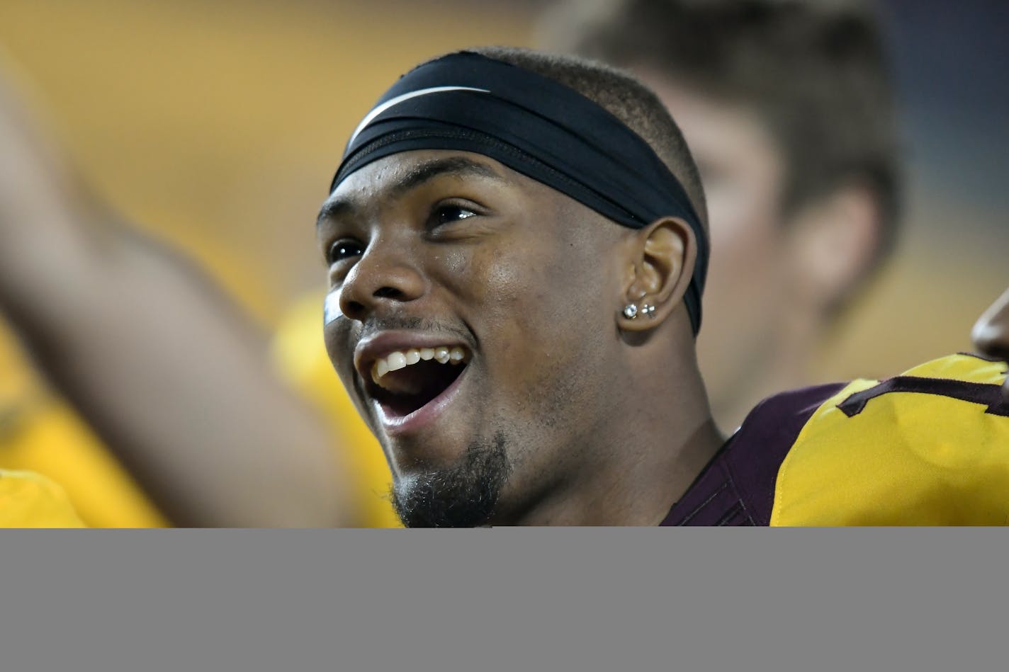 Gophers receiver Rashod Bateman joked with teammates after their 28-21 win over South Dakota State in last week's season opener.