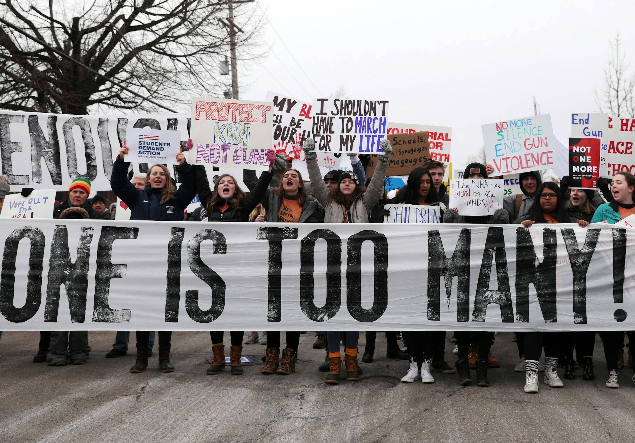 Students gathered in St. Paul last month before matching to protest gun violence.
