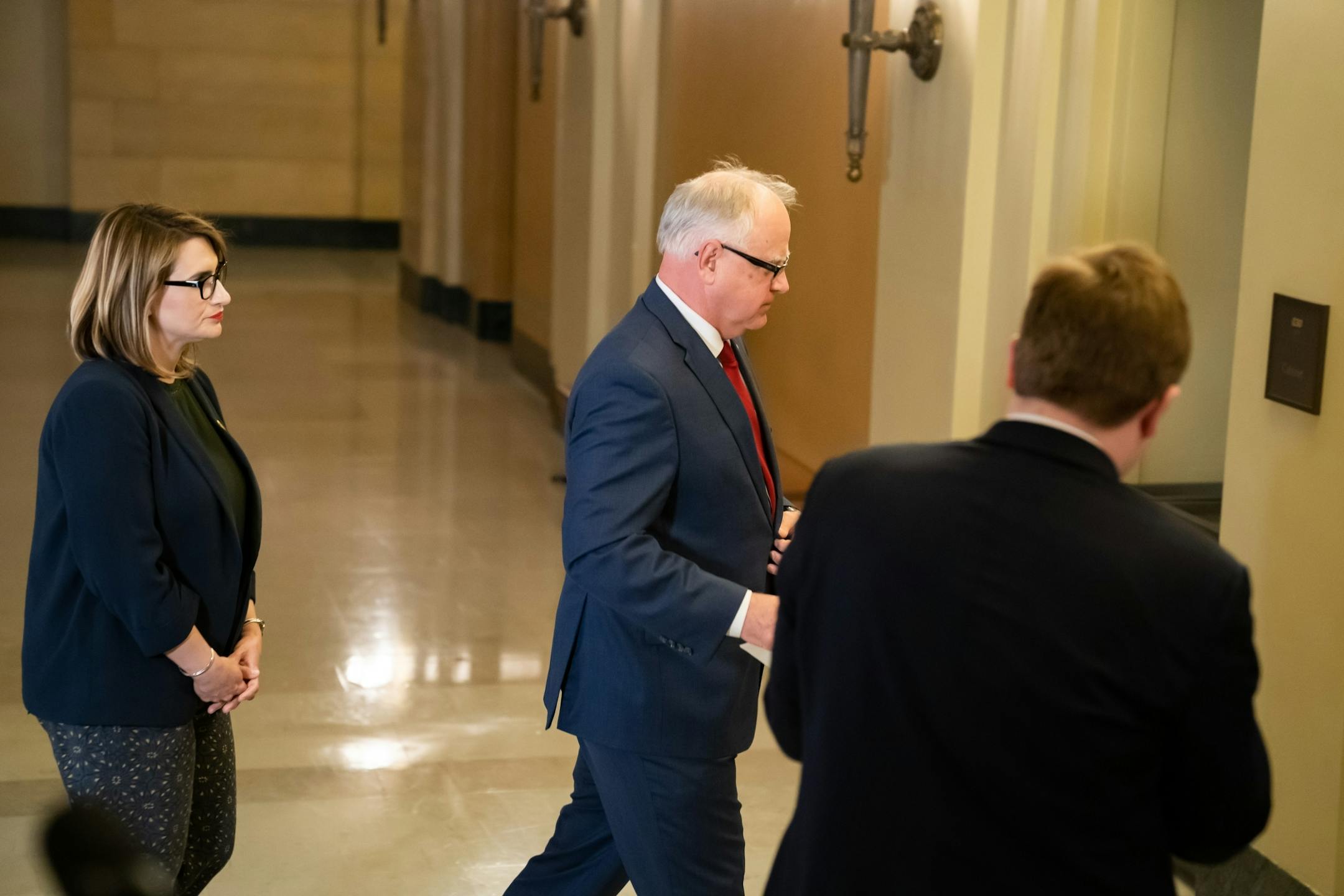 Governor Walz and Lt. Governor Flanagan returned to the Governors office after responding to the second set of budget negotiations Monday afternoon.