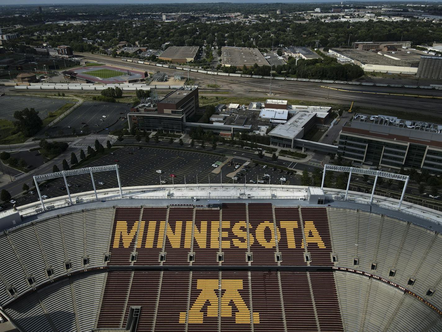 An empty TCF Bank Stadium, home of the University of Minnesota Gophers, was photographed Thursday, Aug. 13, 2020 in Minneapolis, Minn. ] aaron.lavinsky@startribune.com An empty TCF Bank Stadium, home of the University of Minnesota Gophers, was photographed Thursday, Aug. 13, 2020 in Minneapolis, Minn.