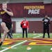 Minnesota Duluth offensive lineman Brent Laing worked out at the Gophers’ pro day in March.