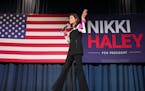 Nikki Haley took the stage at her rally in the Doubletree Hotel Monday, Feb. 26, 2024 in Bloomington.










  



















 Reporter Josie 