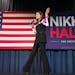 Nikki Haley took the stage at her rally in the Doubletree Hotel in Bloomington on Monday.