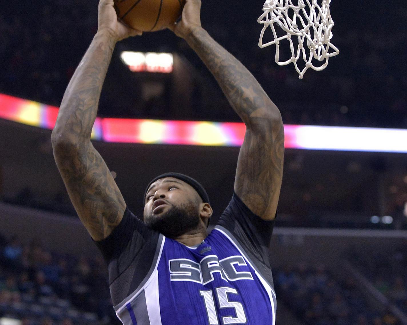 Sacramento Kings forward DeMarcus Cousins (15) plays in the first half of an NBA basketball game against the Memphis Grizzlies Friday, Jan. 20, 2017, in Memphis, Tenn. (AP Photo/Brandon Dill) ORG XMIT: TNBD