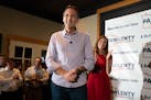 Tim Pawlenty stood with his wife Mary and running mate Michelle Fischbach as he conceded his run for governor at his election night gathering at Grani