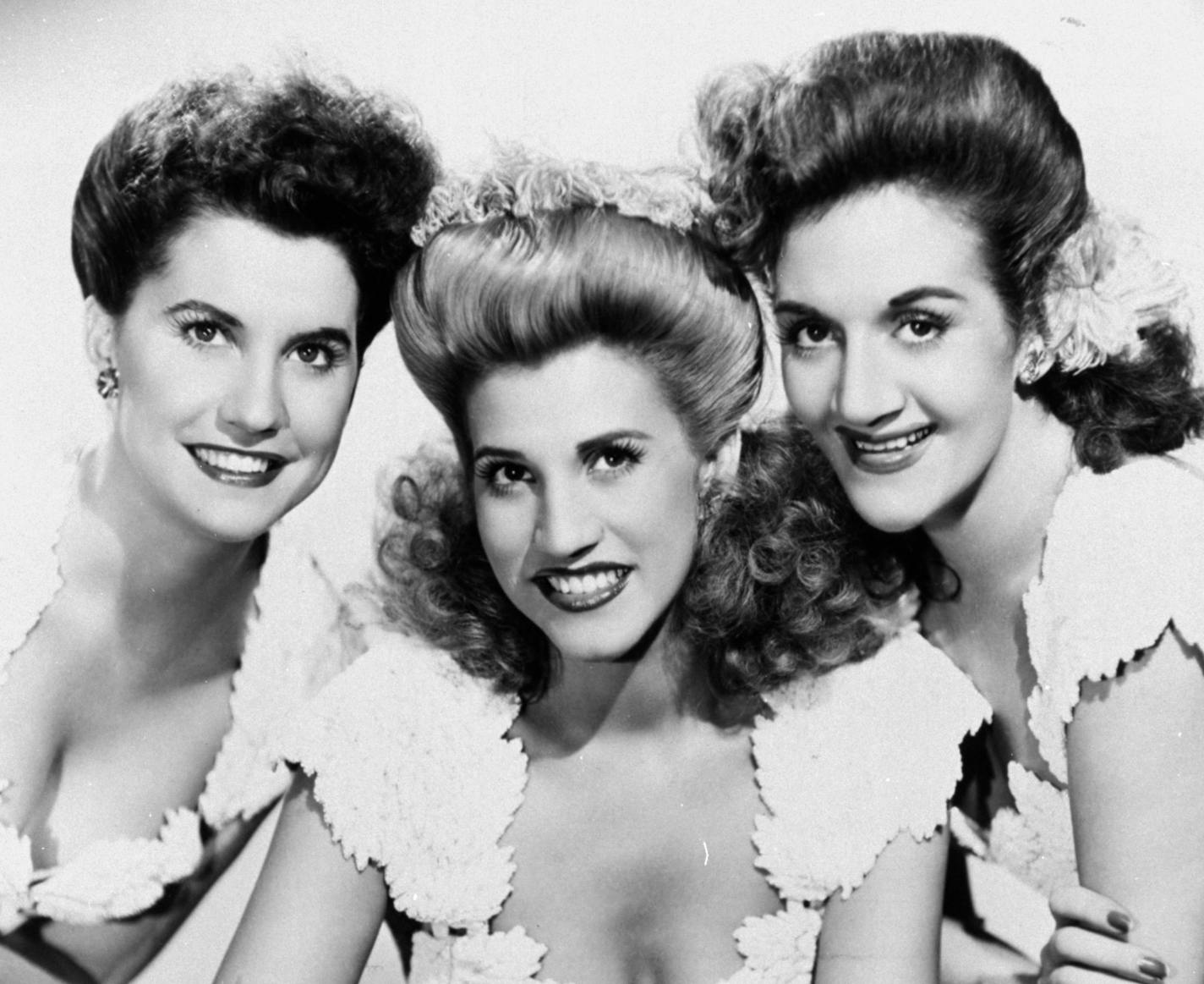 This 1947 publicity photo shows the pop vocal trio, The Andrews Sisters, from left, Maxine Andrews, Patty Andrews, and LaVerne Andrews. Patty Andrews, the last survivor of the three singing Andrews sisters, has died in Los Angeles at age 94.