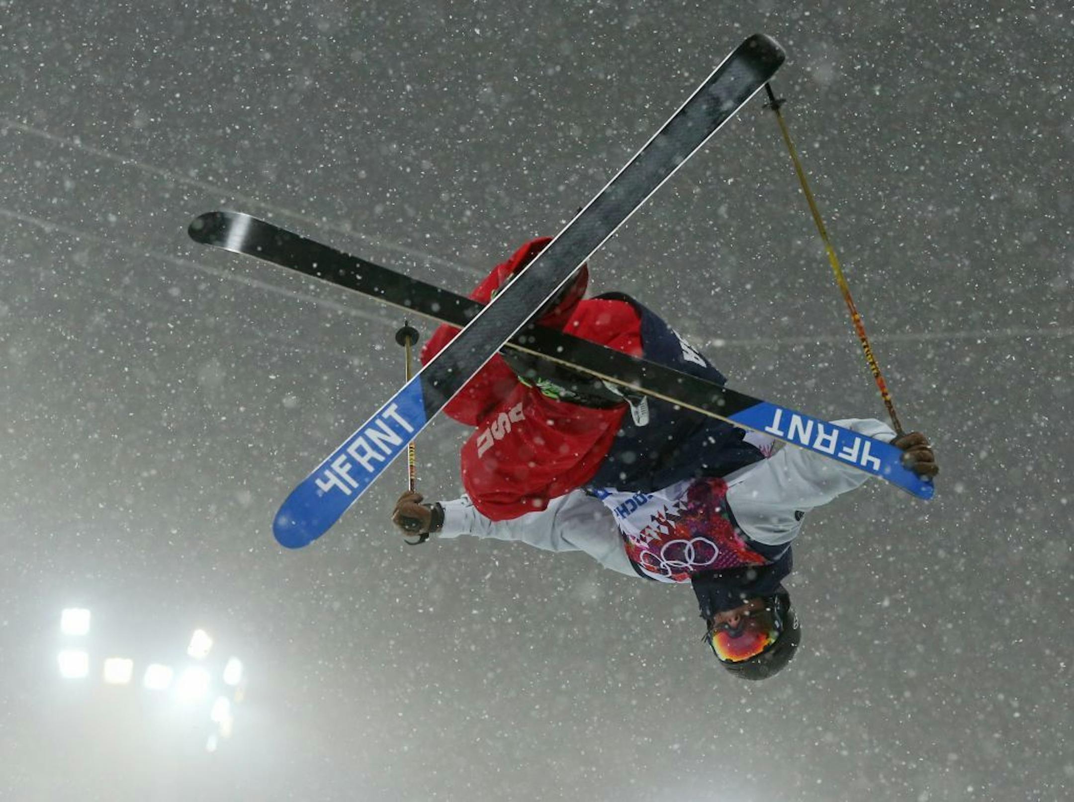 David Wise of the USA competes in qualifying for the men's ski halfpipe at Rosa Khutor Extreme Park during the Winter Olympics in Sochi, Russia, Tuesday, Feb. 18, 2014.