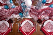 A holiday tablescape set by Amy Leyden of Kaleidoscope Table Settings.