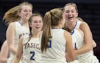 Waseca players celebrated after beating Pelican Rapids.