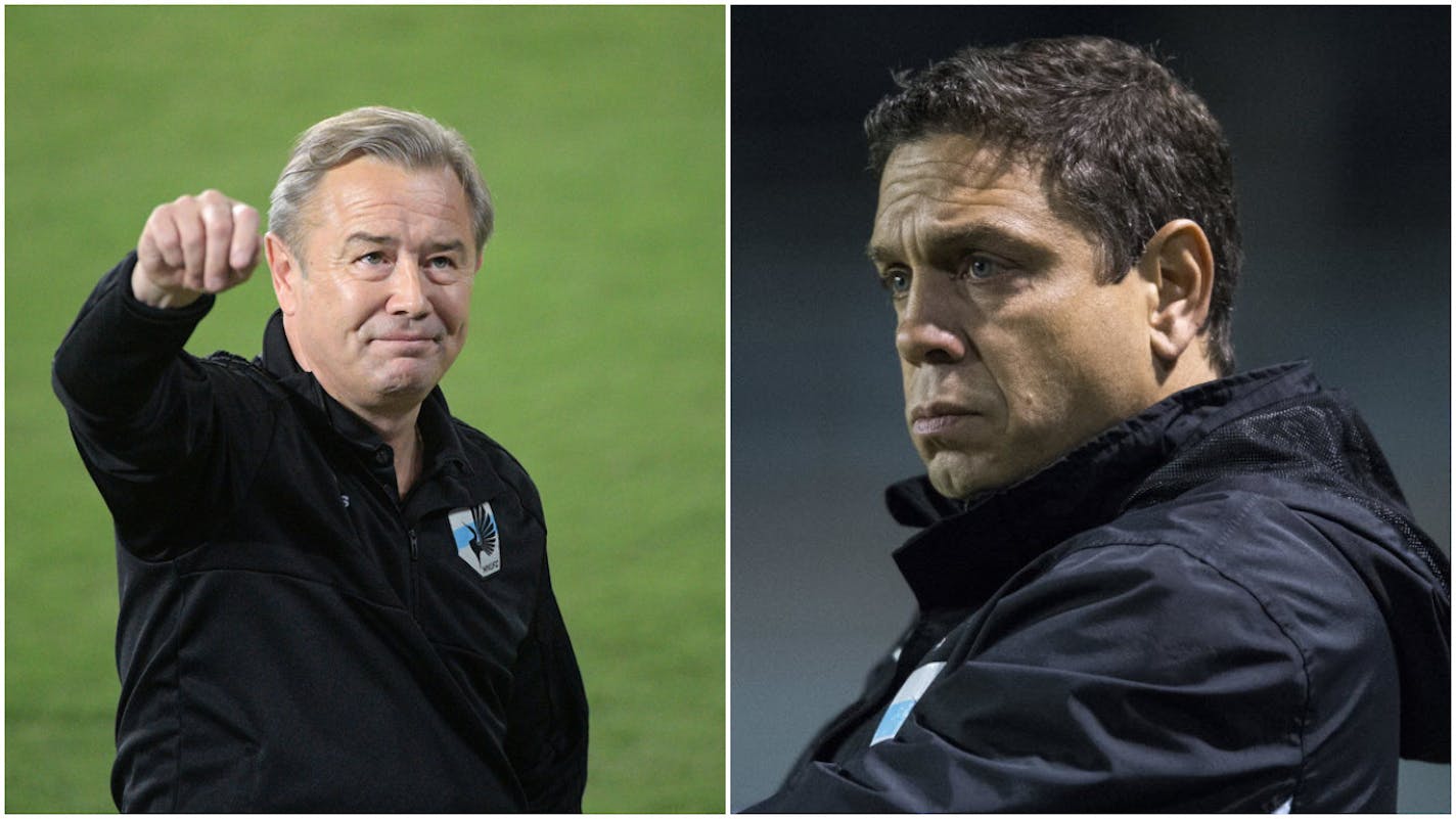 Coach Adrian Heath (left) and general manager Manny Lagos